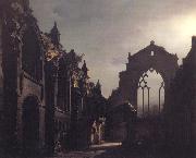 Luis Daguerre The Ruins of Holyrood Chapel,Edinburgh Effect of Moonlight oil painting reproduction